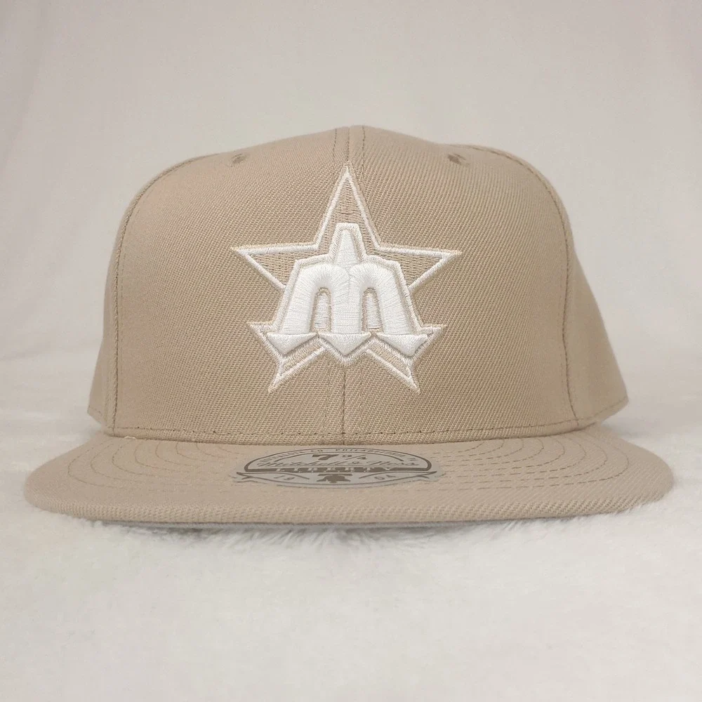 Seattle Mariners Mitchell & Ness MLB Fitted 7 3/4 Flatbill Cap‎ Hat Khaki NWT